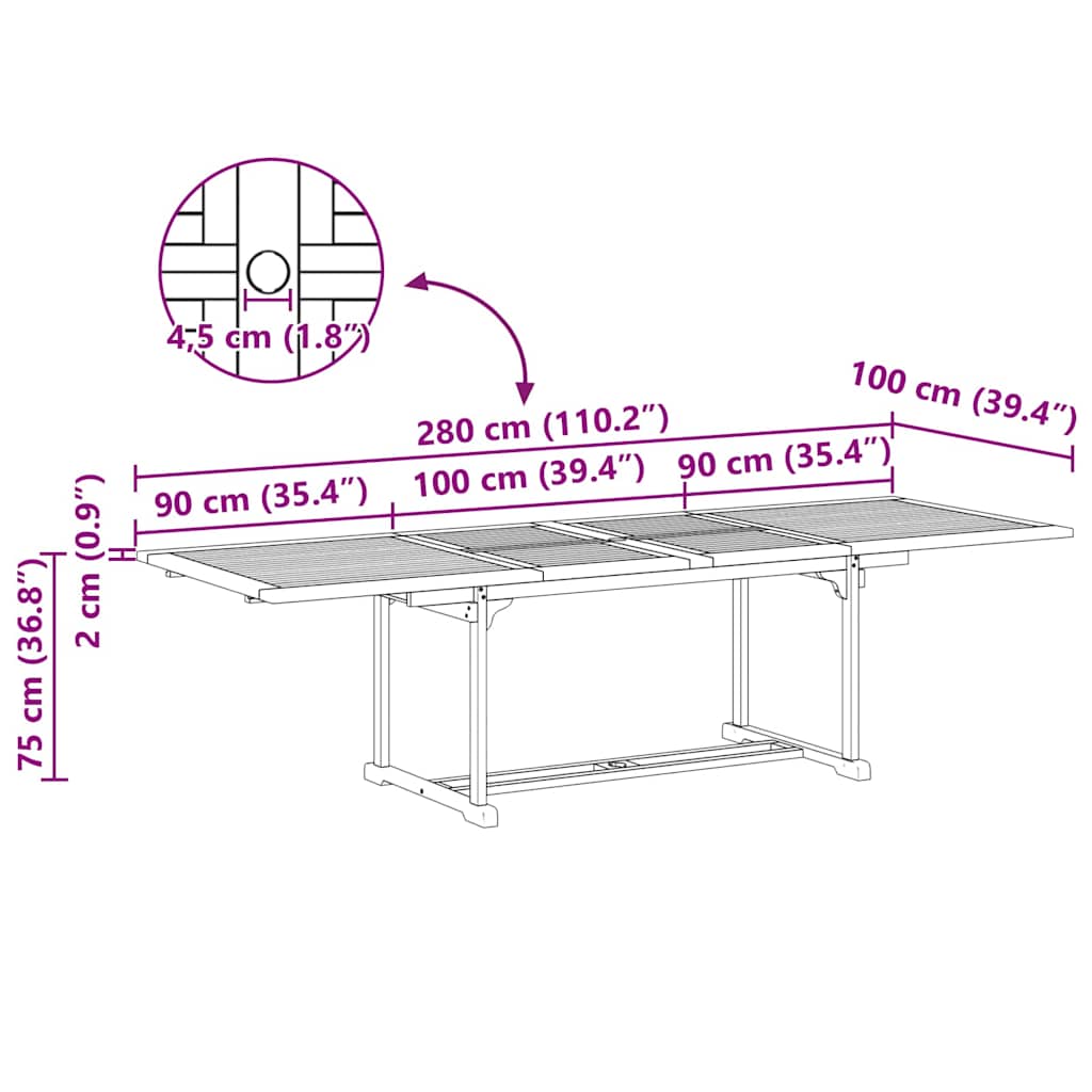 Tuin Eetset 9 Pcs Bruin 280 X 100 X 75 Cm Massief Teakhout
