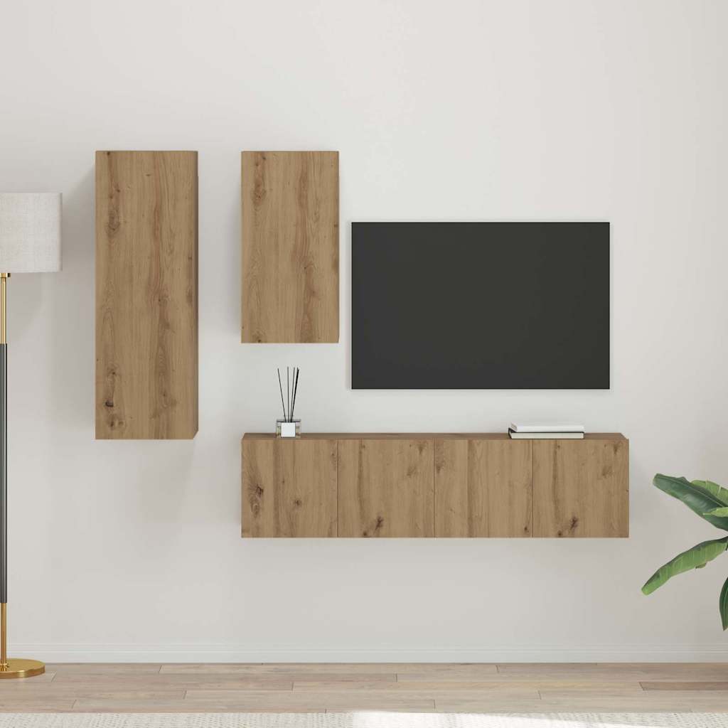 Tv-Meubelset 4 Pcs 30.5 X 30 X 90 Cm Bewerkt Hout