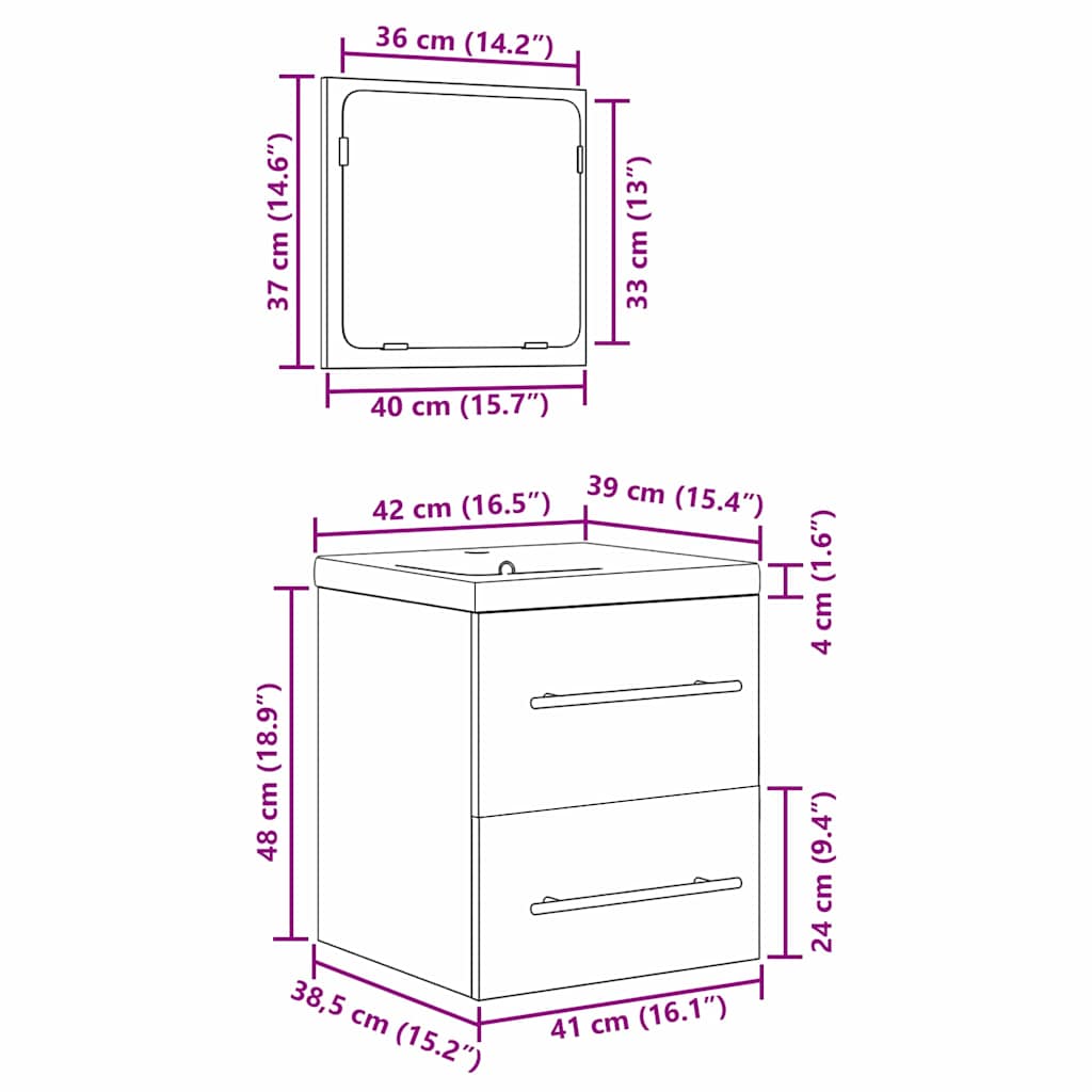 Badkamermeubelset 2 Pcs 41 X 38.5 X 48 Cm Bewerkt Hout