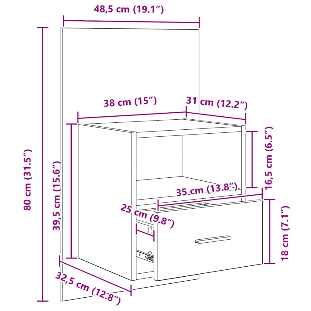 Bedkast 2 Pcs 48.5 X 32.5 X 80 Cm Bewerkt Hout