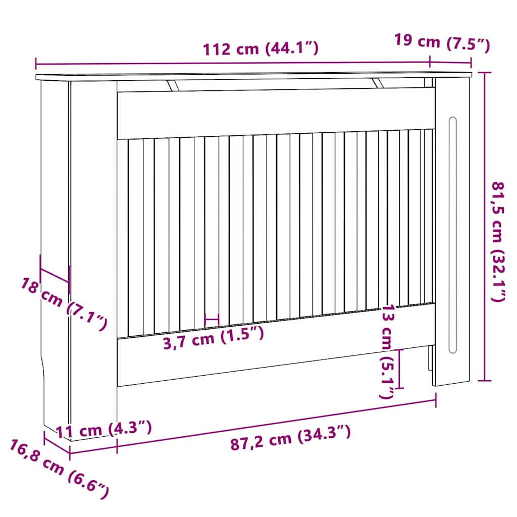 Radiatorafdekking 2 Pcs 112X19X81.5Cm Bewerkt Hout