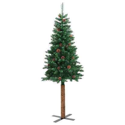 Kerstboom Met Echt Hout En Dennenappels Smal 150 Cm Pvc Groen