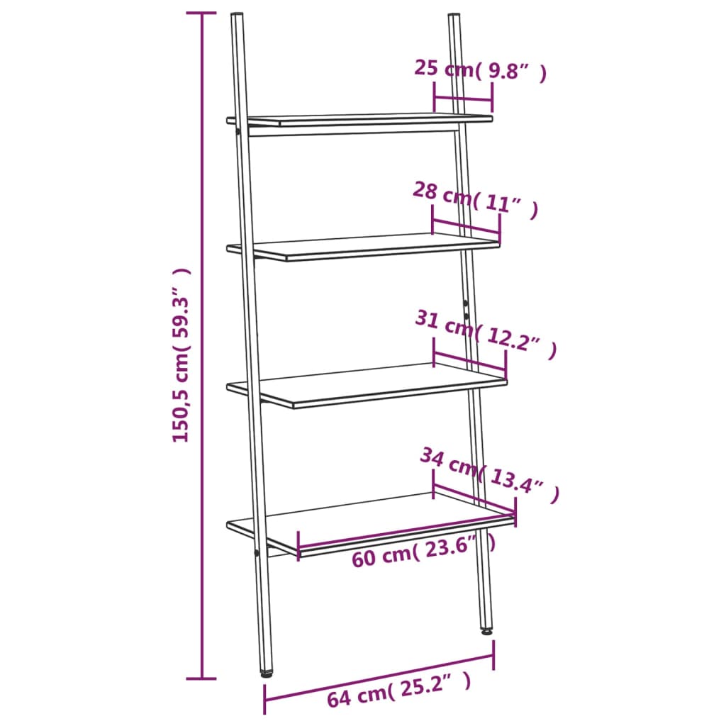 Ladderrek Met 4 Schappen 64X34X150,5 Cm En Zwart