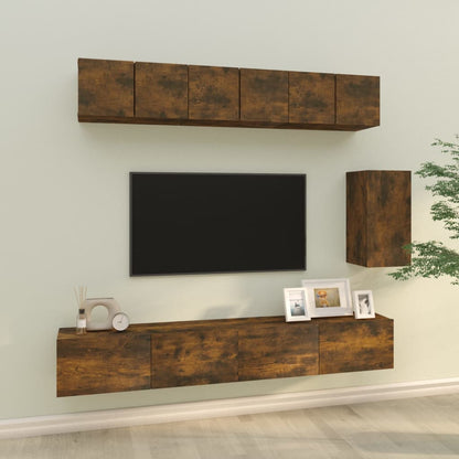Tv-Meubelset Wandgemonteerd 6 Pcs Bewerkt Hout