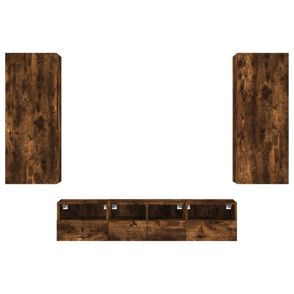 5-Delige Tv-Wandmeubelset Bewerkt Hout Kleurig