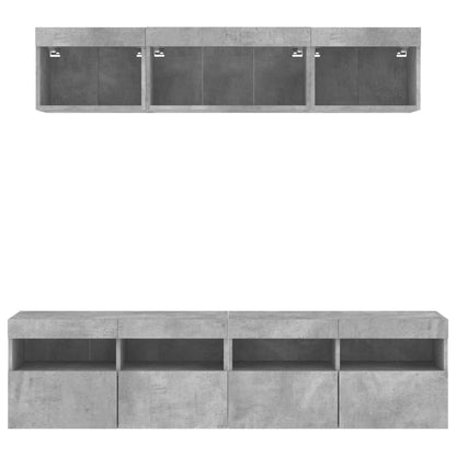 5-Delige Tv-Wandmeubelset Met Led Bewerkt Hout