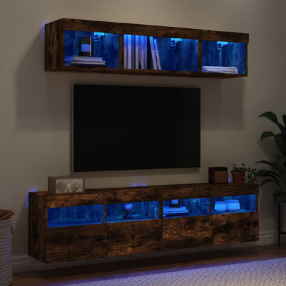 5-Delige Tv-Wandmeubelset Met Led Bewerkt Hout