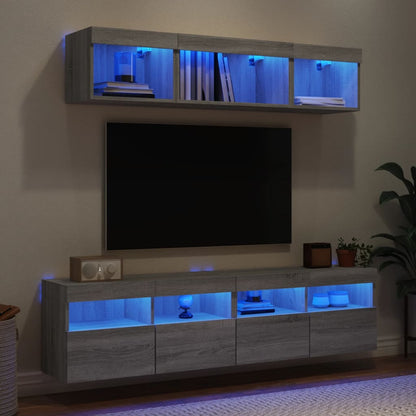 5-Delige Tv-Wandmeubelset Met Led Bewerkt Hout