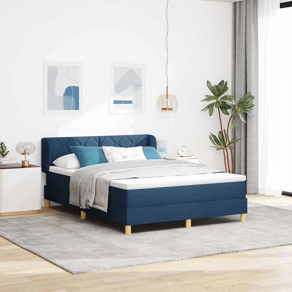 Boxspringbed Met Matras Creme 90X200 Cm Stof Blauw