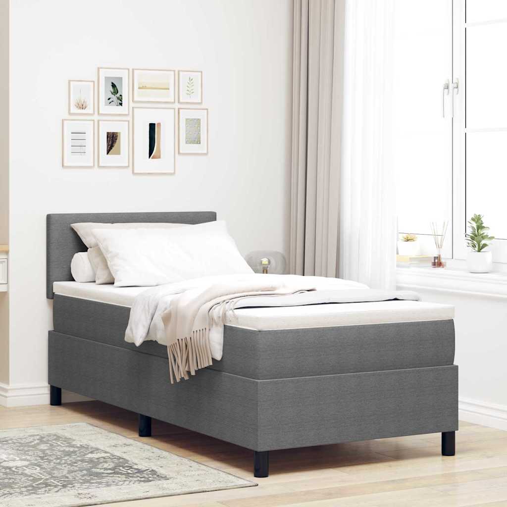 Boxspring Bed Lichtgrijs En Wit. 193 X 90 X 88 Cm Katoenen Stof