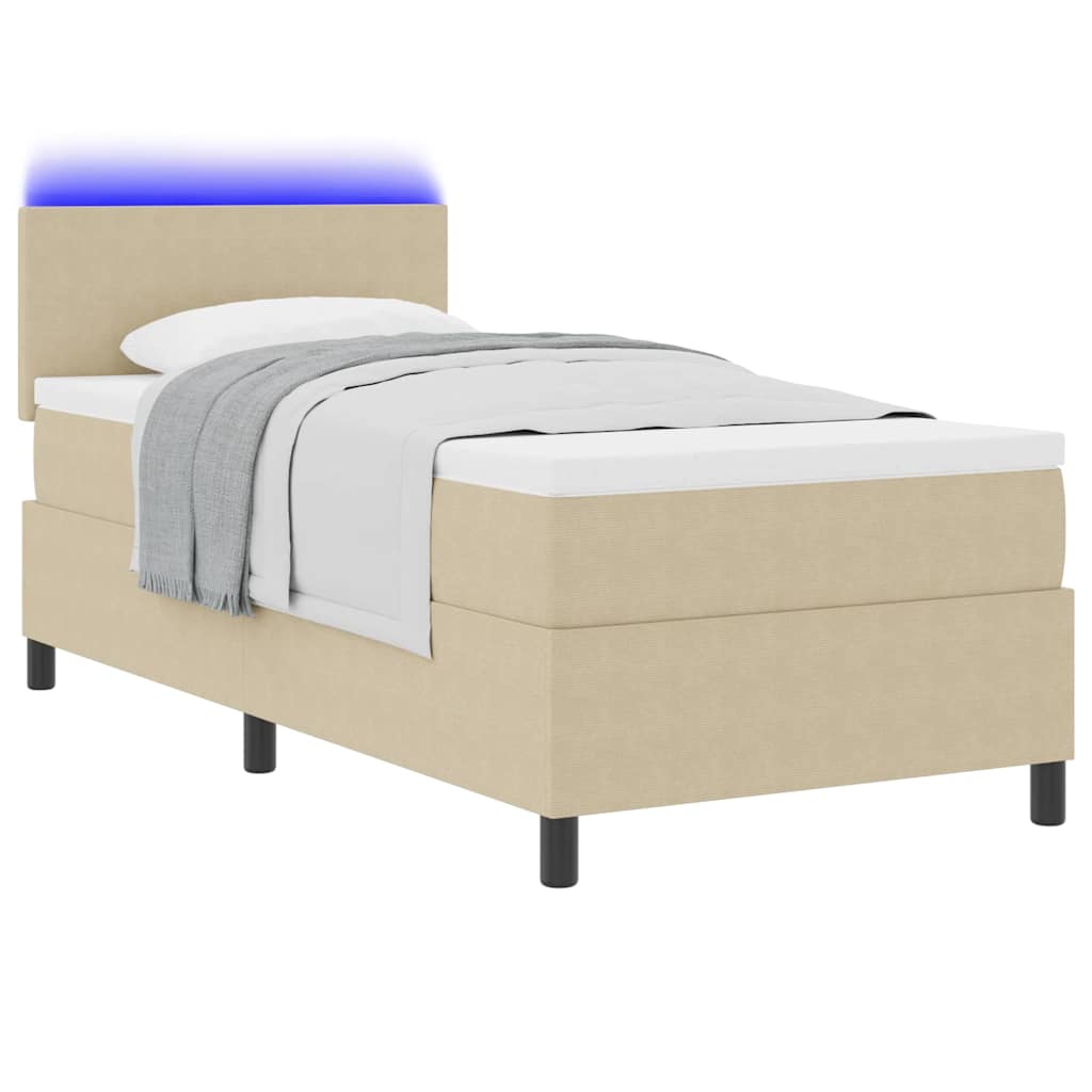 Boxspring Bed Lichtgrijs En Wit. 193 X 90 X 88 Cm Katoenen Stof
