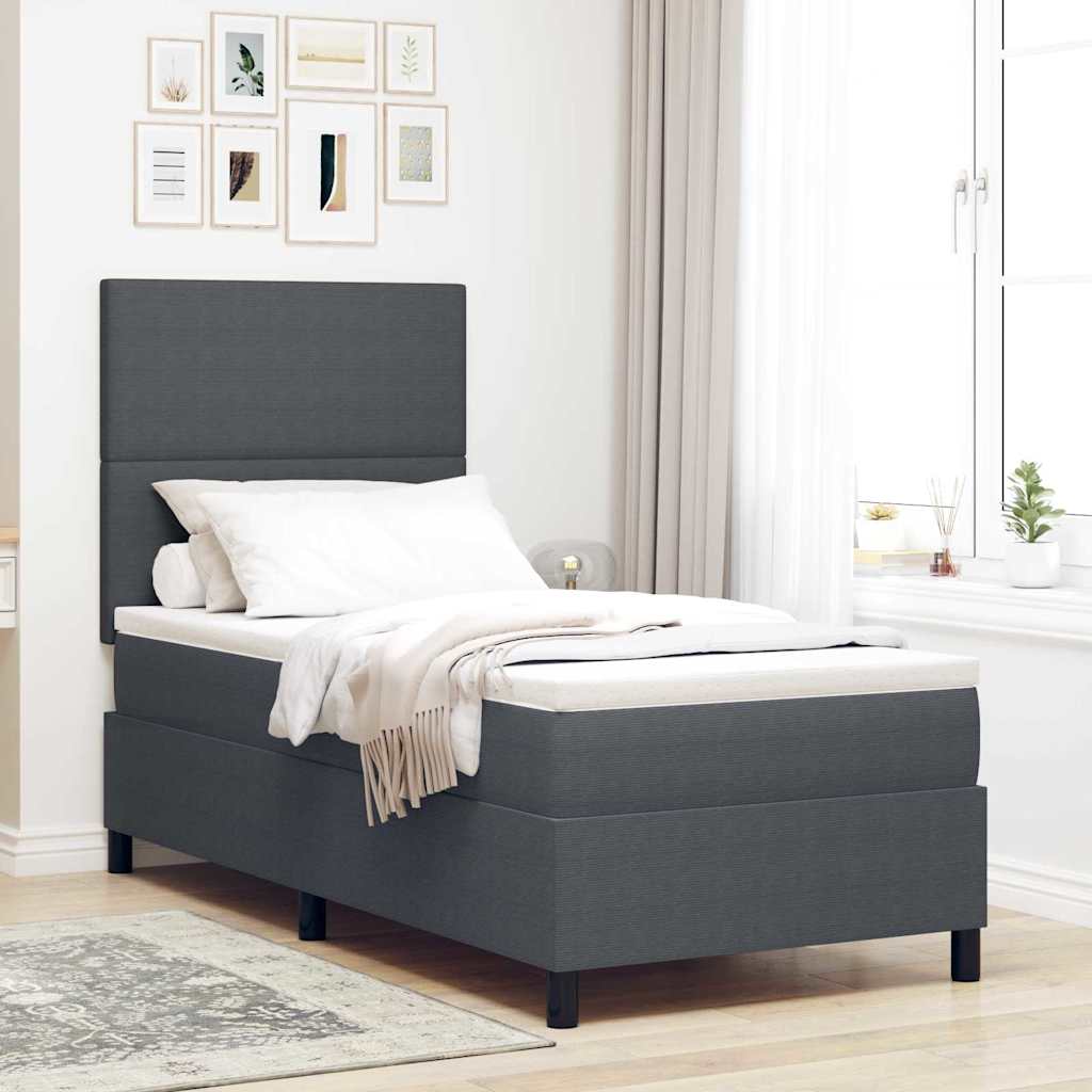 Boxspring Bed Lichtgrijs En Wit. 193 X 90 X 88 Cm Katoenen Stof