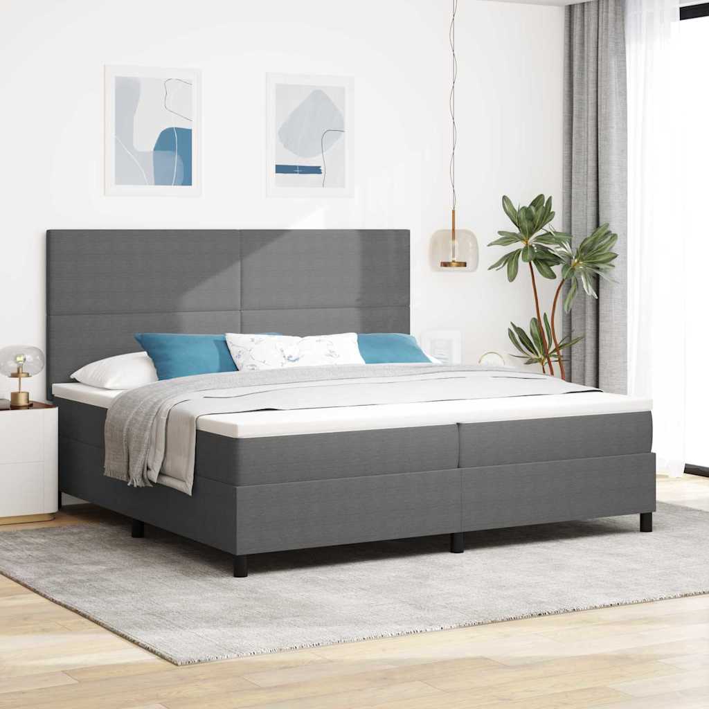 Boxspring Bed Lichtgrijs En Wit. 193 X 90 X 88 Cm Katoenen Stof