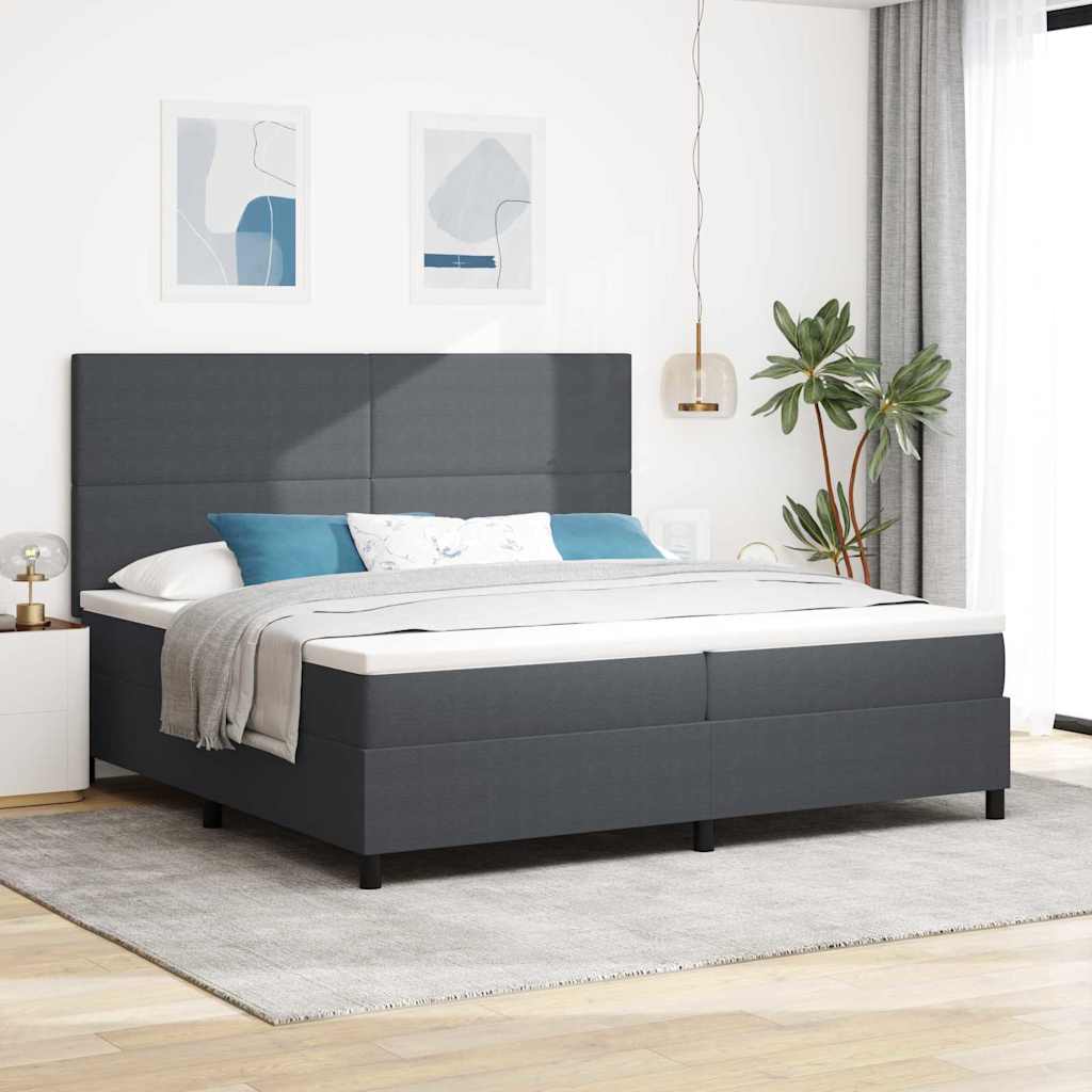 Boxspring Bed Lichtgrijs En Wit. 193 X 90 X 88 Cm Katoenen Stof
