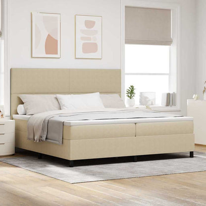 Boxspring Bed Lichtgrijs En Wit. 193 X 90 X 88 Cm Katoenen Stof