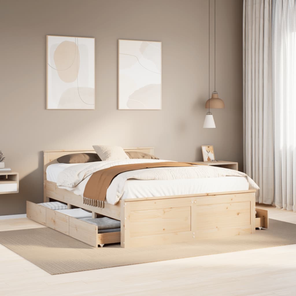 Bedframe Zonder Matras Met Hoofdbord Grenenhout