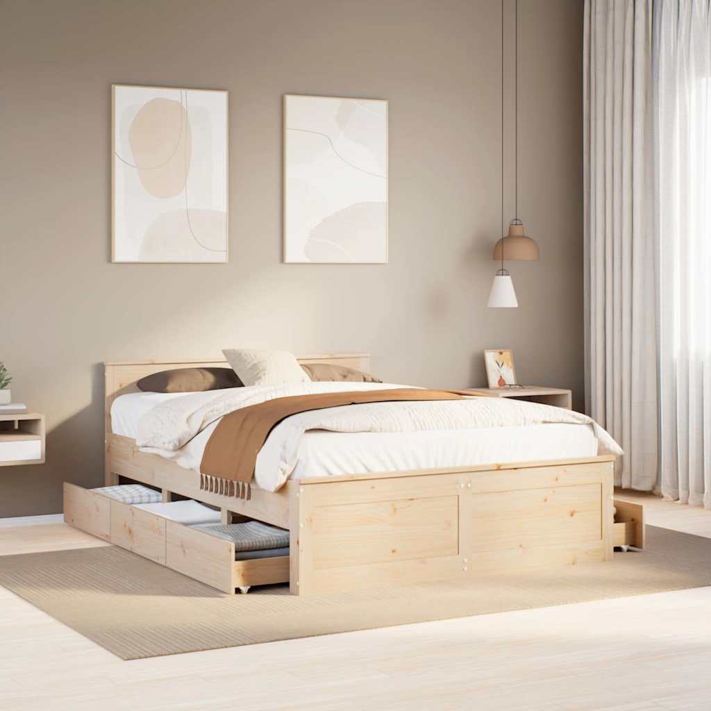 Bedframe Zonder Matras Met Hoofdbord Grenenhout
