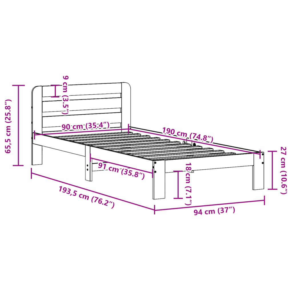 Bedframe Zonder Matras Massief Grenenhout
