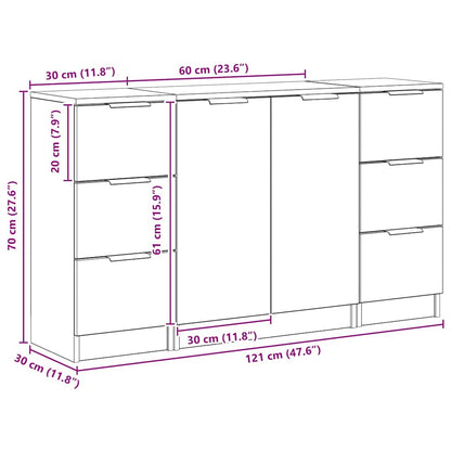 Dressoir 3 Pcs 121 X 30 X 70 Cm Bewerkt Hout