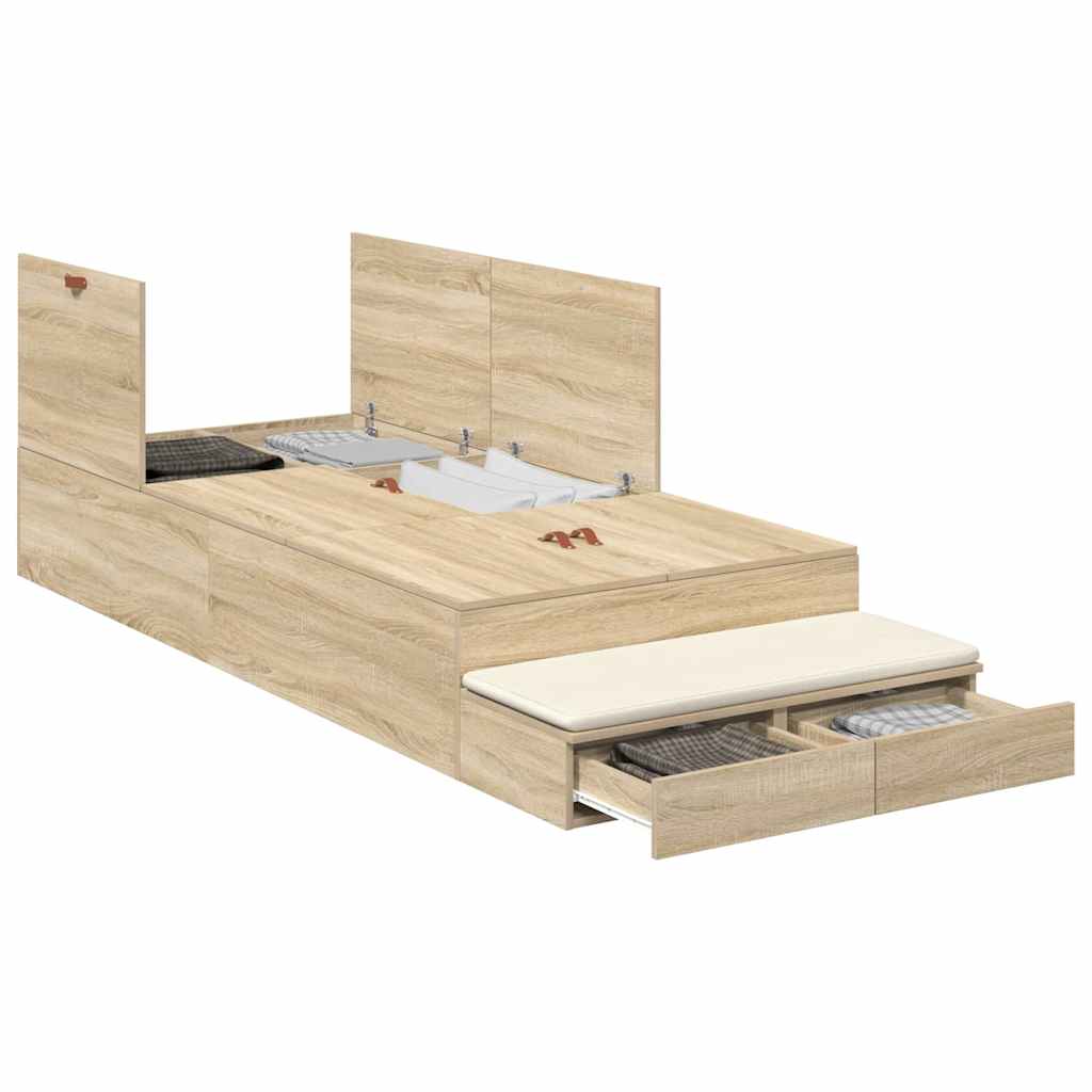 Opbergbedframe 226.5 X 90 X 31.5 Cm Bewerkt Hout Sonoma Eiken