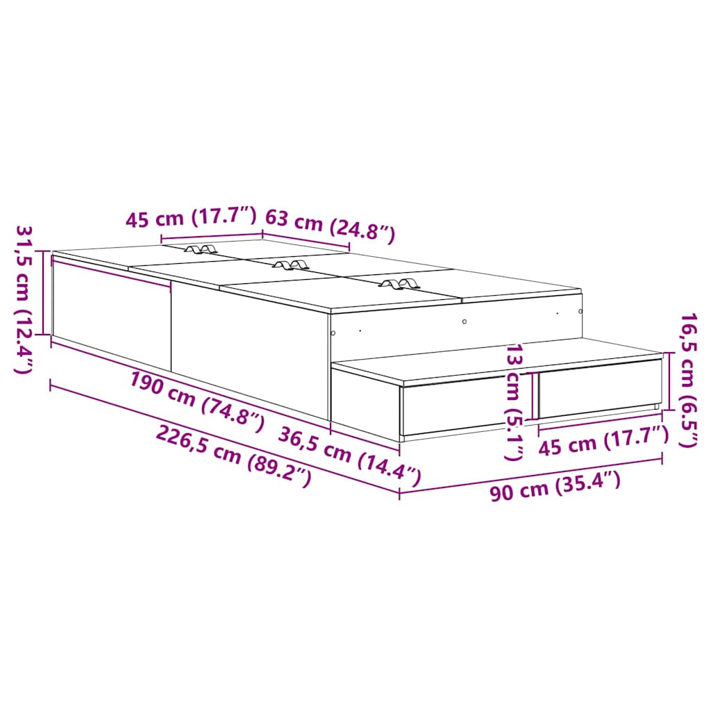Opbergbedframe 226.5 X 90 X 31.5 Cm Bewerkt Hout Sonoma Eiken
