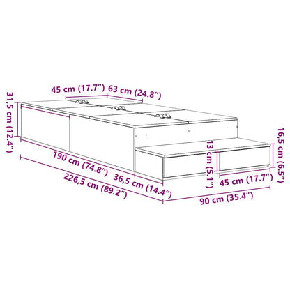 Opbergbedframe 226.5 X 90 X 31.5 Cm Bewerkt Hout Sonoma Eiken