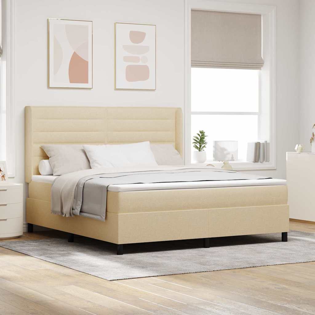 Boxspring Bed Met Matras Met Hoofdeinde Stof Crème