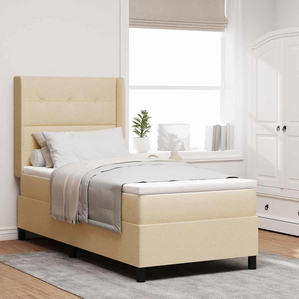 Boxspring Bed Met Matras Met Hoofdeinde Stof Crème