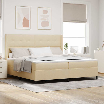 Boxspring Bed Met Matras Met Hoofdeinde Stof Crème