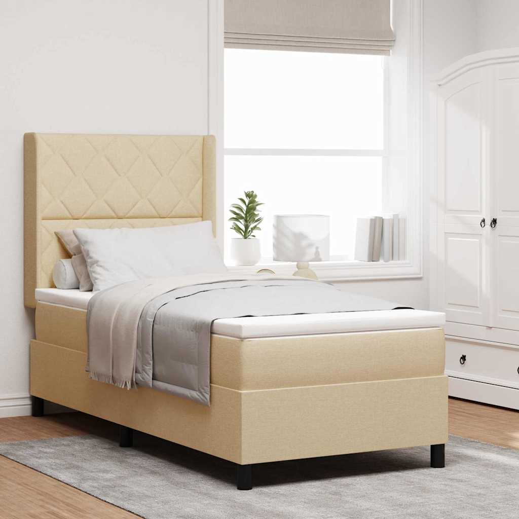 Boxspring Bed Met Matras Met Hoofdeinde Stof Crème