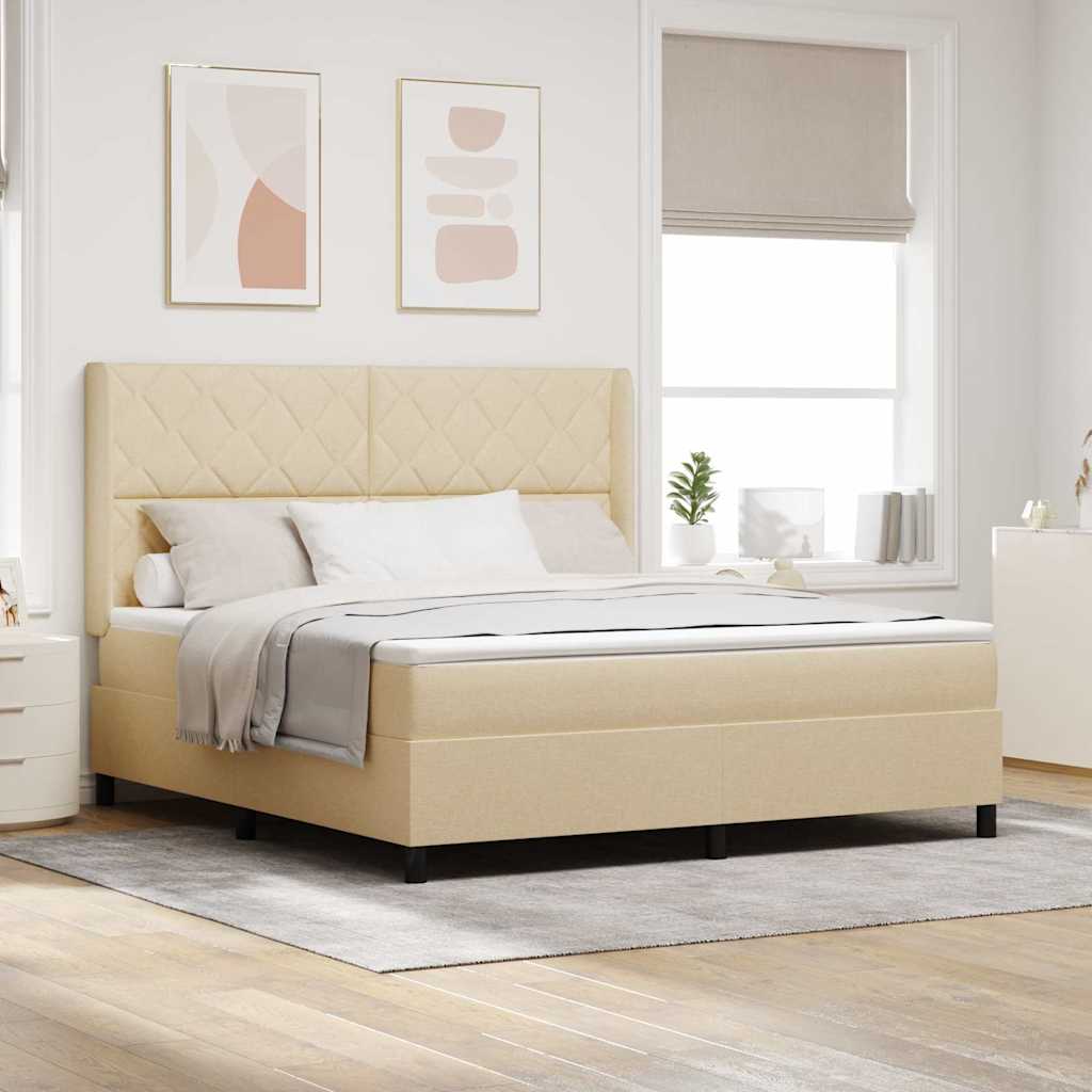 Boxspring Bed Met Matras Met Hoofdeinde Stof Crème