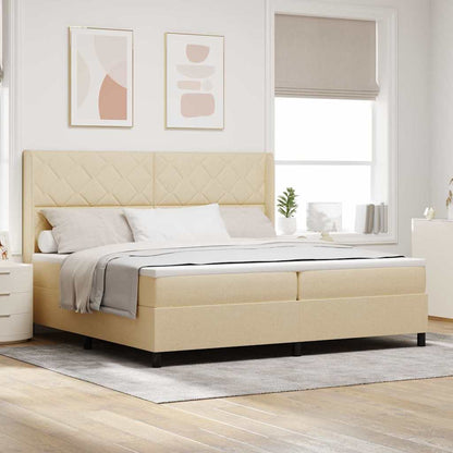 Boxspring Bed Met Matras Met Hoofdeinde Stof Crème