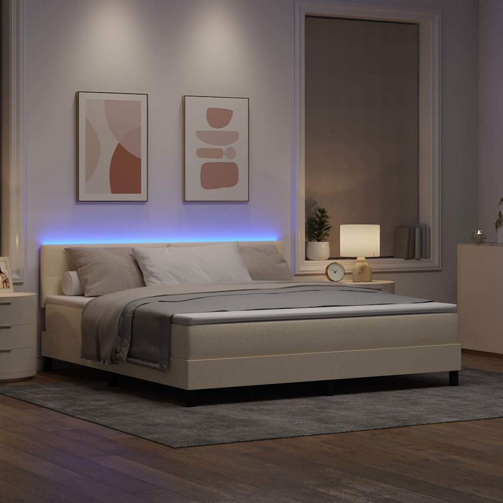 Boxspring Bed Met Matras Met Hoofdeinde Stof Crème
