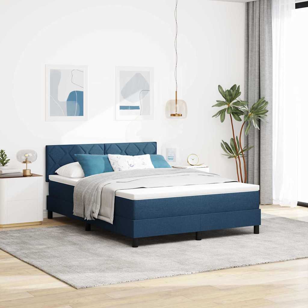 Boxspring Bed Met Matras Met Hoofdeinde Stof Blauw