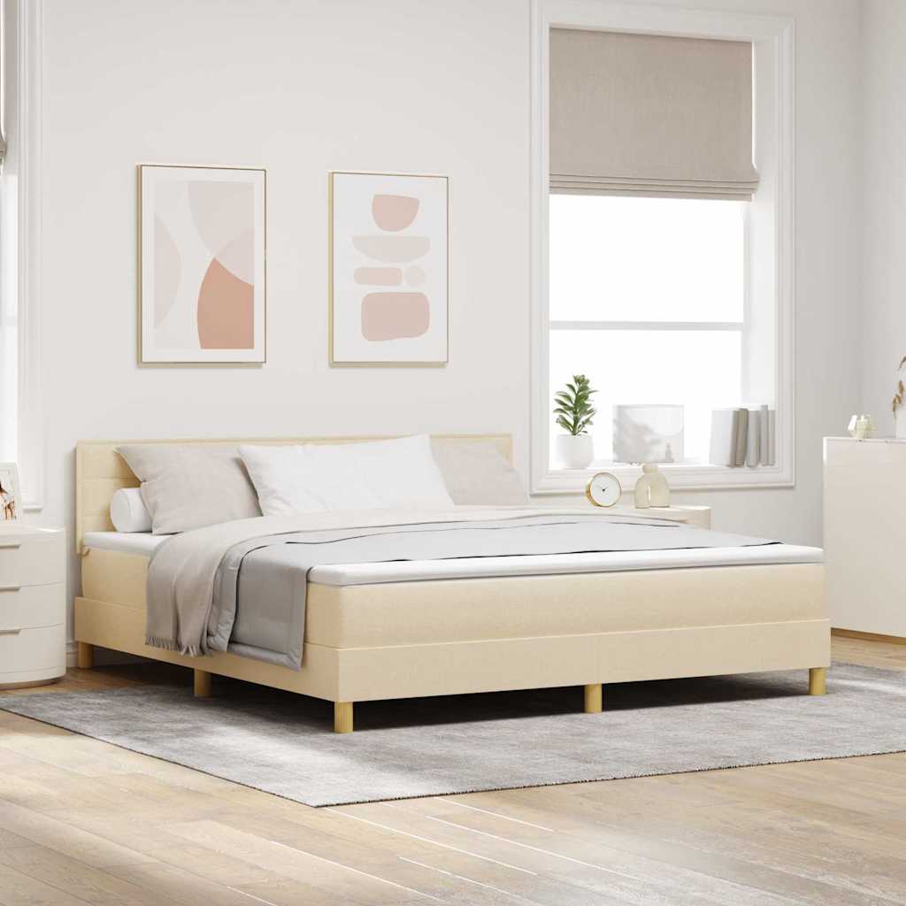 Boxspring Bed Met Matras Met Hoofdeinde Stof Crème