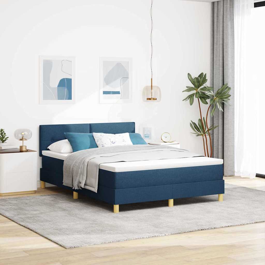 Boxspring Bed Met Matras Met Hoofdeinde Stof Blauw