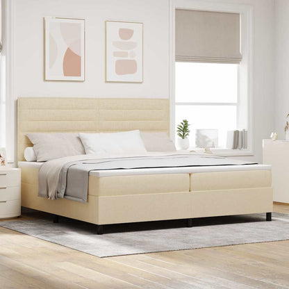 Boxspring Bed Met Matras Met Hoofdeinde Stof Crème