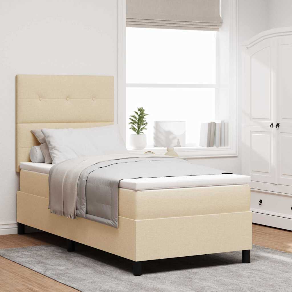 Boxspring Bed Met Matras Met Hoofdeinde Stof Crème