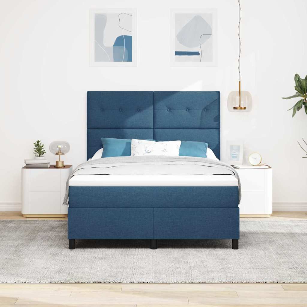 Boxspring Bed Met Matras Met Hoofdeinde Stof Blauw