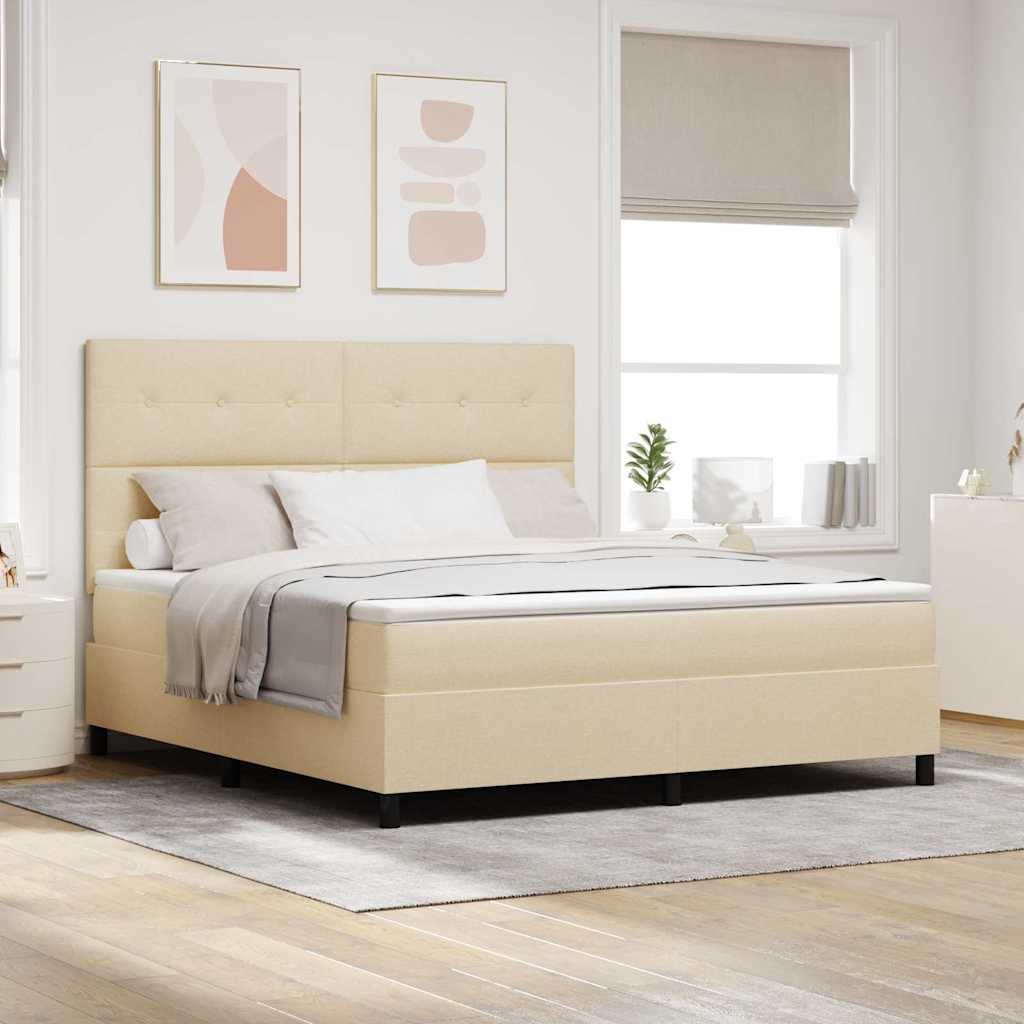 Boxspring Bed Met Matras Met Hoofdeinde Stof Crème