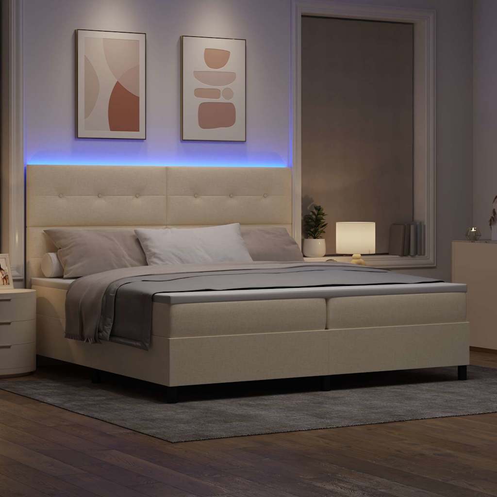 Boxspring Bed Met Matras Met Hoofdeinde Stof Crème