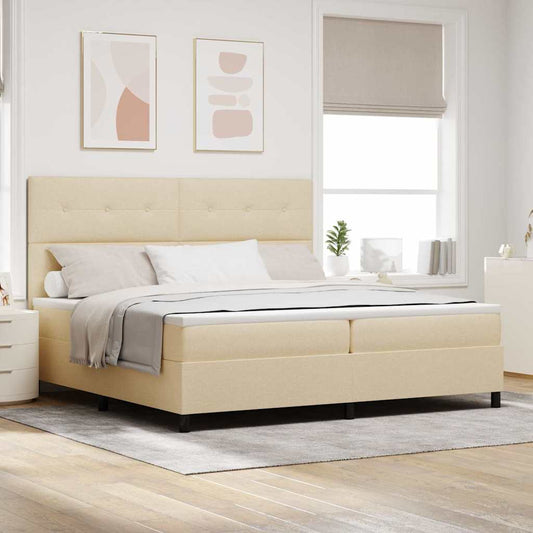 Boxspring Bed Met Matras Met Hoofdeinde Stof Crème