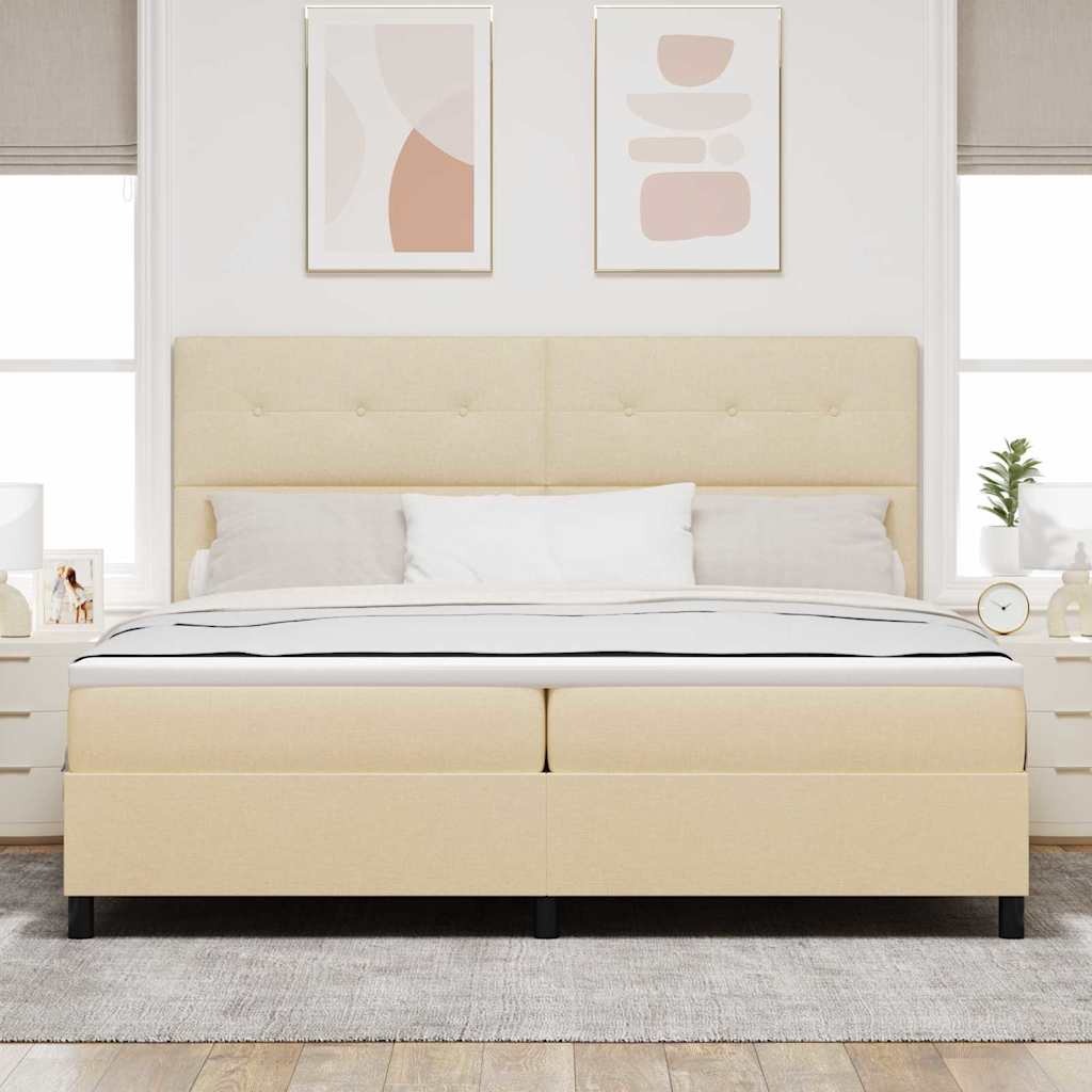 Boxspring Bed Met Matras Met Hoofdeinde Stof Crème