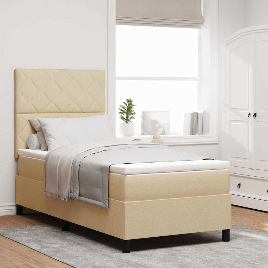 Boxspring Bed Met Matras Met Hoofdeinde Stof Crème