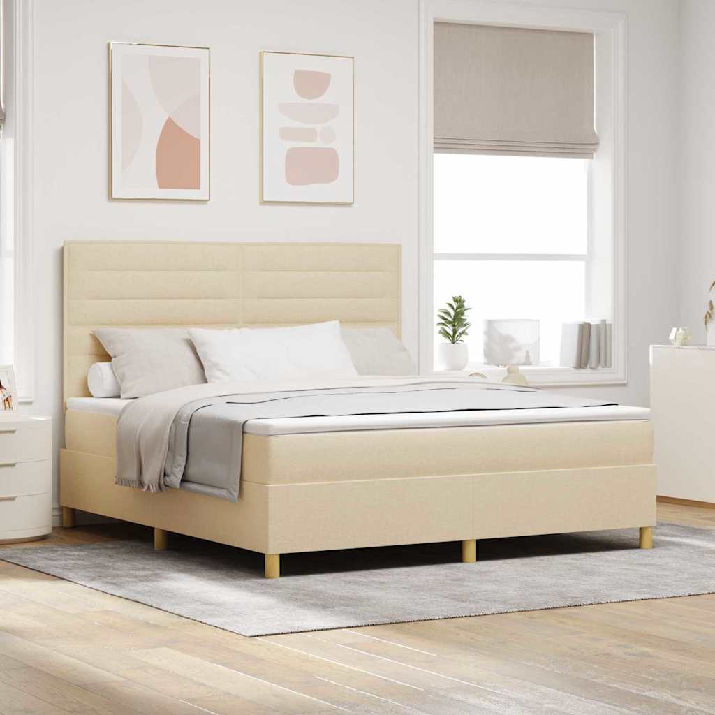 Boxspring Bed Met Matras Met Hoofdeinde Stof Crème