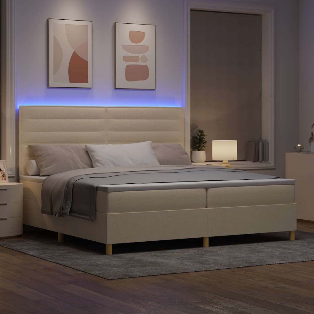 Boxspring Bed Met Matras Met Hoofdeinde Stof Crème