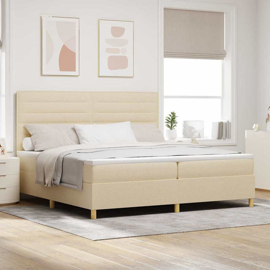 Boxspring Bed Met Matras Met Hoofdeinde Stof Crème