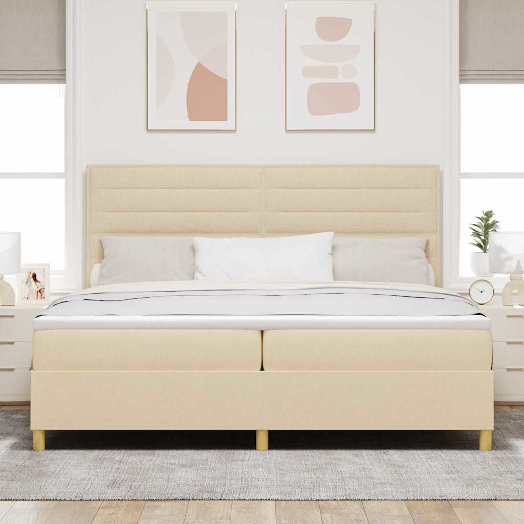 Boxspring Bed Met Matras Met Hoofdeinde Stof Crème