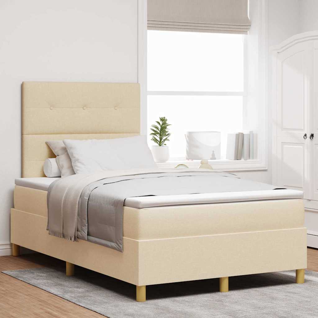 Boxspring Bed Met Matras Met Hoofdeinde Stof Crème