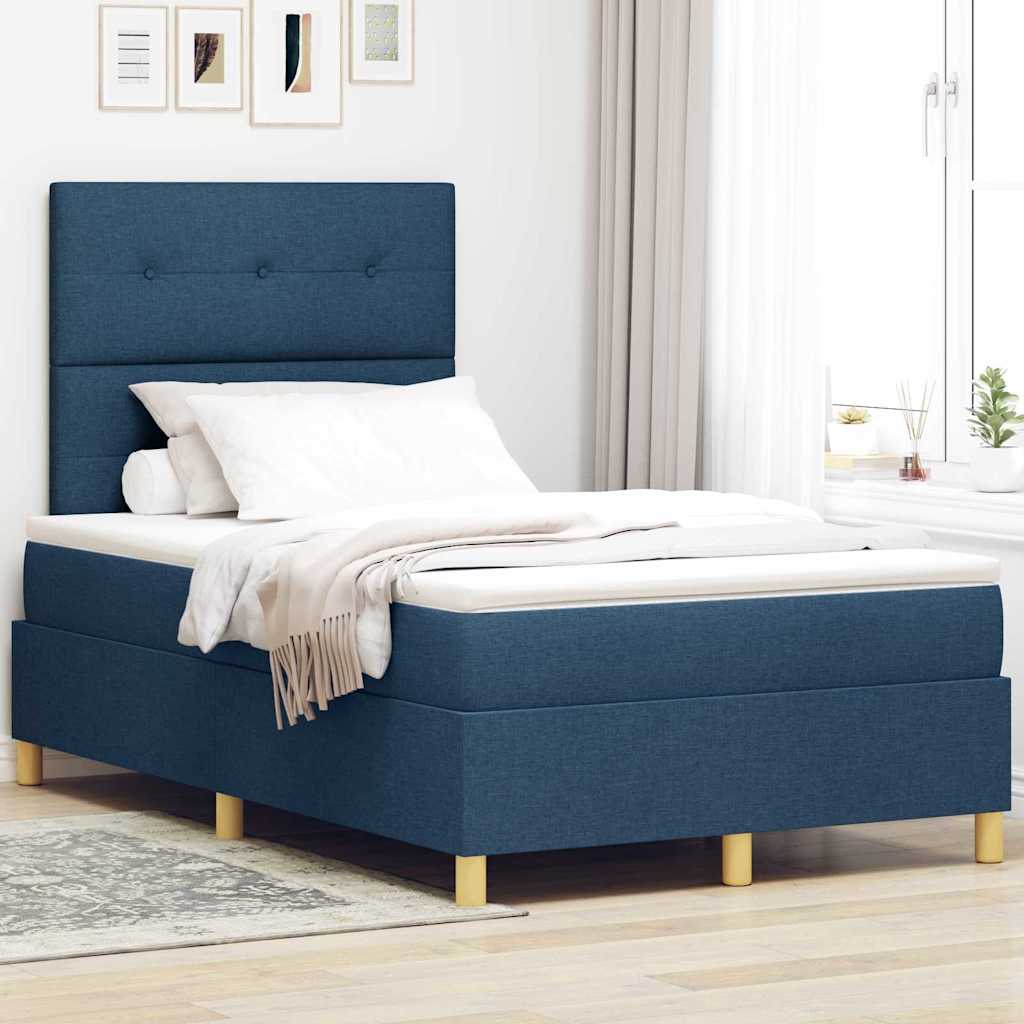 Boxspring Bed Met Matras Met Hoofdeinde Stof Blauw